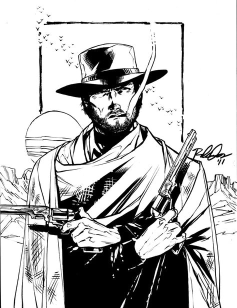 man_with_no_name_eccc_pre_orde_by_rebekahann-d3asd7m Man With No Name Tattoo, Clint Eastwood Cowboy Art, Clint Eastwood Drawing, Clint Eastwood Tattoo, Clint Eastwood Art, Marvel Black And White, Clint Eastwood Cowboy, Cowboy Cartoon, Man With No Name