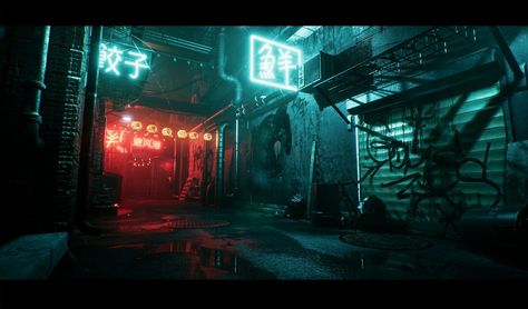 Neon Street, Dark Alley, Back Alley, Neon Noir, Fotografi Urban, Cyberpunk Aesthetic, Cyberpunk City, Arte Cyberpunk, Futuristic Art