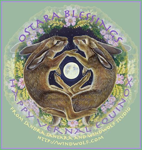 Sandra SanTara @ windwolfstudio on Twitter: "Blessed Ostara! #Ostara #SpringEquinox #bunnies #art Symbolic Artwork, Hare Illustration, Hare Art, Hare Print, Southwest Print, Vernal Equinox, Pagan Art, March Hare, Rabbit Rabbit