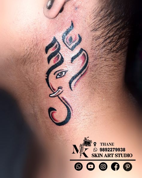 Neck tattoo Ganpati Tattoo, Tattoo On Neck, Hindu Tattoos, Om Tattoo, Indian Tattoo, Ganpati Bappa, August 27, Skin Art, Neck Tattoo