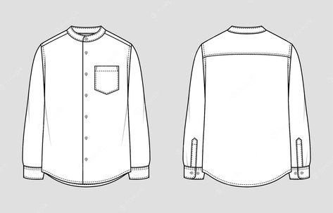 Premium Vector | Stand-up collar men's shirt. vector illustration. flat technical sketch. mockup template Kurta Shirt For Men, Technical Sketch, Shirt Sketch, Mandarin Collar Shirt, Stand Collar Shirt, Collar Shirt Men, Illustration Flat, Mens Kurta Designs, 70s Inspired Fashion