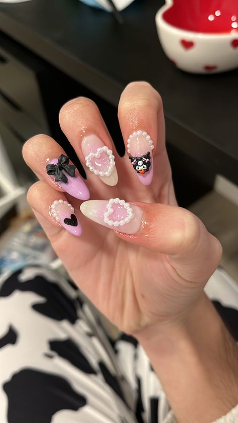 Purple Sanrio Nails, Kromium Nails, Sanrio Nails Acrylic My Melody, Kuromi Gel Nails, Sanrio Nails Acrylic Kuromi, Kuromi Nails For Kids, Kuromi Charm Nails, Kuromi Nails Acrylic Short, Kumori Nails