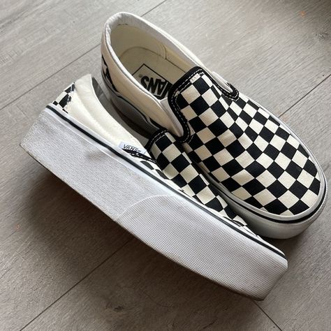 VANS PLATFORM SLIP ON BRAND NEW Checkered Vans Platform, Vans Platform Slip On, Vans Slip On Platform, Vans Platform, Checkerboard Vans, Platform Vans, Checkered Vans, New Vans, Vans Slip On