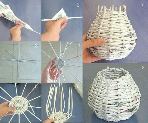 May try this & use them for boquet holders Newspaper Crafts Diy, Newspaper Basket, Astuces Diy, Magazine Crafts, Newspaper Crafts, Diy Basket, Paper Basket, Diy Decoration, Diy Arts And Crafts