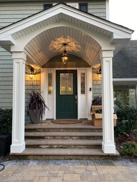 Front Door On Side Of House, Side Entrance House, Covered Front Door Entrance, Enclosed Front Porch Ideas, Front Door Portico, Door Portico, Porch Roof Design, Front Portico, Portico Designs