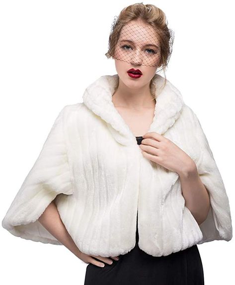 Shawls Wraps Capes For Women Bridal Wedding Party Evening Dresses Ivory at Amazon Women’s Clothing store Fur Shrug Wedding, Cloak Jacket, Plus Size Wedding Dresses With Sleeves, Faux Fur Cape, Faux Fur Shawl, Fur Shrug, Robes D'occasion, Faux Fur Wrap, Bridal Cape