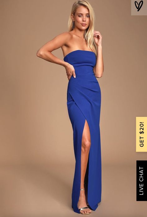 Skirt Lulus, Royal Blue Maxi Dress, Prom Dress Inspo, Dress Drape, Blue Dress Formal, Blue Maxi Dress, Dress Royal, Royal Blue Dress, Strapless Neckline