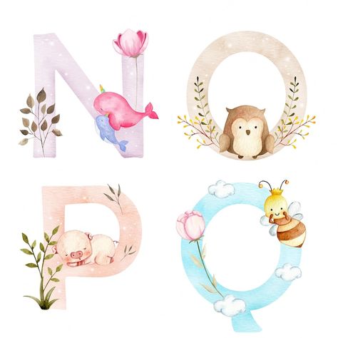 Alfabeto de animales dibujados a mano en acuarela | Vector Premium Animal Alphabet Letters, Autumn Animals, Nursery Illustration, Deco Jungle, Baby Animal Drawings, Animal Templates, Baby Painting, Watercolor Lettering, Watercolor Elephant