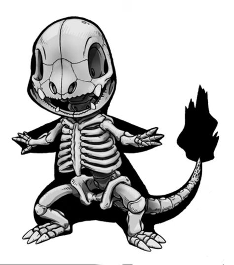 Charmander Skeleton, Pokemon Skeletons, Pokemon Anatomy, Mario Tattoos, Otto Tattoo, Charmander Tattoo, Grunge Sketch, Dark Pokemon, Danny Tattoo