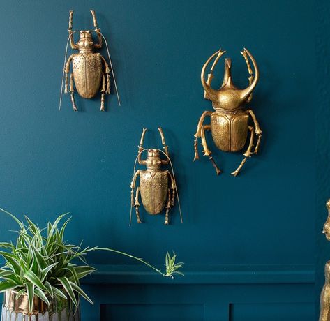 Gold Beetle, Wal Art, Unusual Home, Gold Wall Decor, Quirky Home Decor, Interior D, Gold Wall, Gold Walls, Wall D