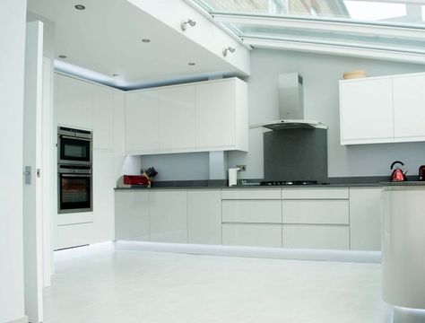 Remo Gloss White & Dove Grey - Kitchen Ergonomics kitchen Kitchen White Worktop, Kitchen Ergonomics, White Worktop, Real Kitchen, Life Kitchen, White Dove, Bespoke Kitchens, Young Family, Grey Kitchen