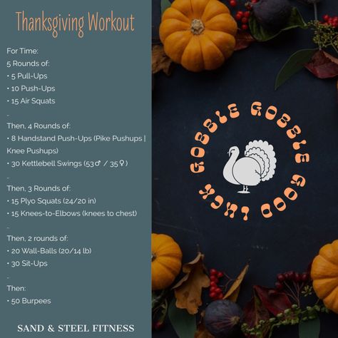 Thanksgiving CrossFit Workout. The Turkey Buster by @paul_sscf and @kroblinger. Our Thanksgiving Day Workout is November 24, 2020. It’s a high-calorie scorcher. Check it Out for Turkey Day. Free for New Members. View our link in bio to signup for free and download the workout. #crossfit #workout #wod #thanksgivingwod #alexandriava #westendalexandria #oldtownalexandria Crossfit Images, Pike Pushup, Thanksgiving Fitness, Crossfit Box, Happy Thanksgiving Turkey, Holiday Workout, High Calorie, Wod Workout, Air Squats