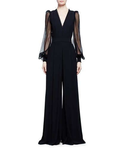 Formal Jumpsuit With Sleeves, Jamsuits Long, Black Jumpsuit Wedding Guest, Black Tie Jumpsuit, Evening Jumpsuit, Crepe Jumpsuit, Jumpsuit Elegant, Woman Suit Fashion