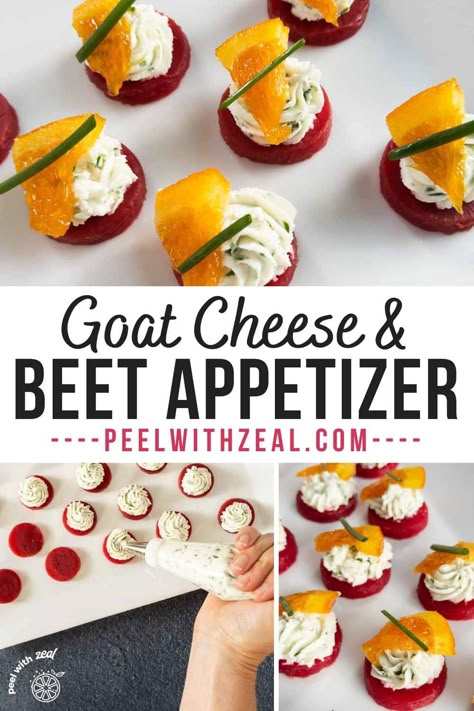 A simple roasted beet appetizer recipe with goat cheese and beets. This cold appetizer is the perfect idea for your holiday party or bridal shower. Goat and cheese and beets are the perfect pair.rnrnamuse bouche / hor d'oeuvres/ holiday party food / Christmas / thanksgiving / shower / new years Beet And Goat Cheese Appetizer, Whipped Goat Cheese And Beets, Beet Crostini, Pickled Beet Appetizer, Christmas Amuse Bouche, Beets Appetizer, Beet Appetizer Recipes, Beet Appetizer, Goat Cheese Recipes Appetizers