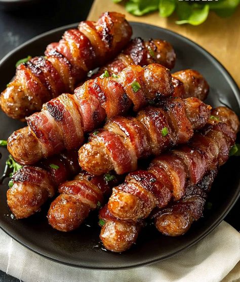 Bacon Brown Sugar Smokies - Ava Recipes Bacon Wrapped Weenies, Brown Sugar Smokies, Bacon Wrapped Hot Dog, Bacon Wrapped Sausages, Bacon Wrapped Hotdogs, Bacon Wrapped Smokies, Lil Smokies, Brown Sugar Bacon, Brown Sugar Glaze