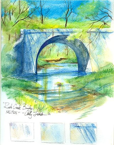 Bridge done with watercolour pencils by Cathy Johnson Cathy Johnson, Watercolor Pencils Techniques, Landscape Tips, Watercolor Pencil Art, Color Pencil Illustration, Watercolour Pencils, Water Color Pencil, Pencil Drawing Tutorials, Colored Pencil Artwork