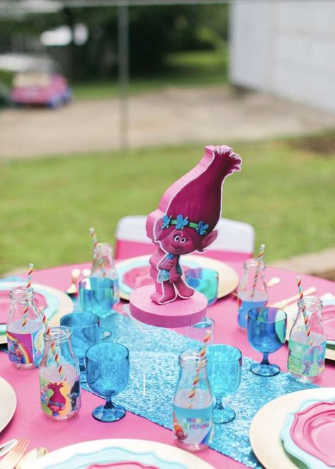 Totiana’s 4th Birthday Party  | CatchMyParty.com Trolls Birthday Party Ideas, Trolls Party, 4th Birthday Party, Trolls Birthday Party, Troll Party, 4th Birthday Parties, 2nd Birthday Parties, 1st Bday, Catch My Party