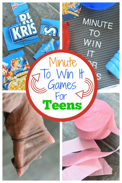 Minute to Win it Games for Teens. Fun party games for teens for your next party! #minutetowinit #teenparty #partygames #teenpartygames Party Games Group, Games Group, Teen Party Games, Minute To Win, Youth Games, Youth Group Games, Minute To Win It Games, Teen Fun, Minute To Win It