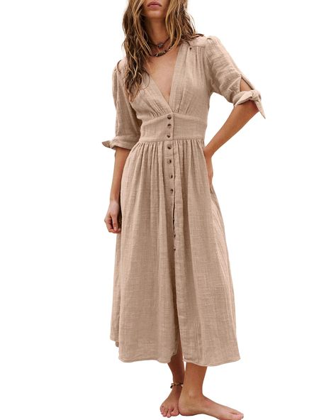 PRICES MAY VARY. Button closure Style Summer Dress For Fall, Button Up Shirt With Dress, Homestead Fashion, Flowy Fall Dress, Fall Dress Women, Neutral Summer Dresses, Women Fall Dresses, Flowy Fall Dresses, 40 Year Old Womens Fashion