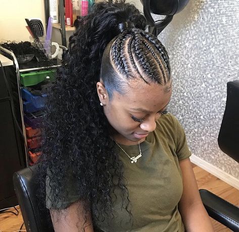 Half Braided Ponytail, Ponytail With Braids In Front Black Hair, Long High Ponytail, Braided Up Ponytail, Braid Into Messy Bun, High Ponytail Cornrows, Beautiful Box Braids, Funny Halloween Quotes, High Ponytail Braid