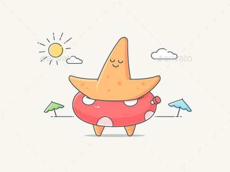 Happy starfish cartoon mascot character enjoying on the beach vector cartoon illustration. Included vector EPS10 file and high re Starfish Character, Beach Vector, Cartoon Mascot, Sports Flyer, Church Flyer, Mascot Character, Vector Cartoon, Mood Board Design, Sea Animals