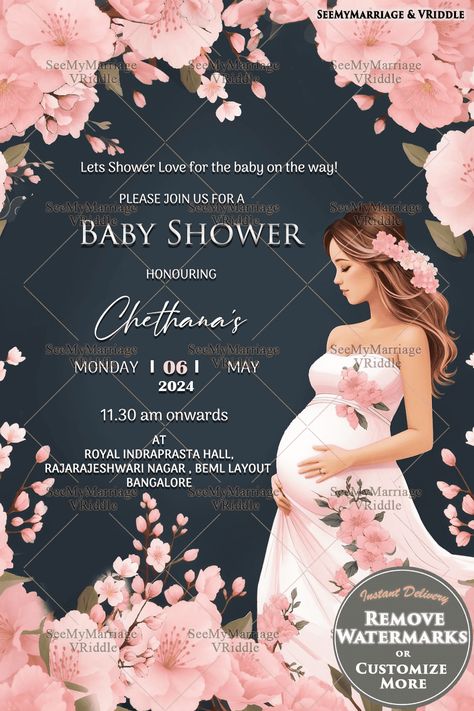 Blooming Mom Cherry blossom Baby Shower Invitation – SeeMyMarriage Cherry Blossom Backyard, Blossom Baby Shower Ideas, Graduation Brunch, Backyard Baby Showers, Party Hall, Eid Special, Bbq Party, Baby On The Way, Baby Sprinkle