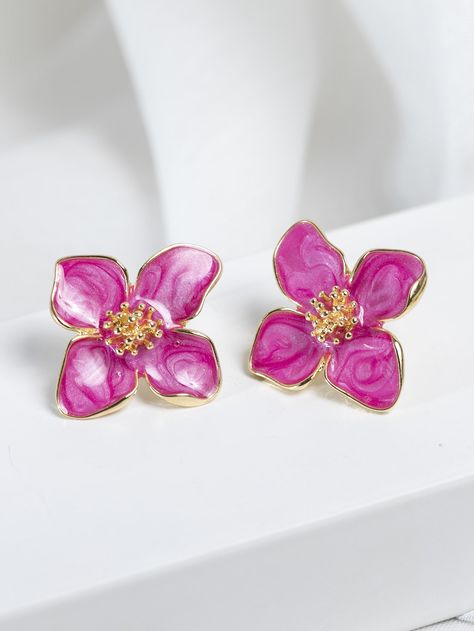 Hot Pink Fashionable Collar  Plastic   Embellished   Fashion Jewelry Red Flower Earrings, Women Stud Earrings, White Flower Earring, Summer Orange, Bodycon Jumpsuit, Floral Studs, Versatile Jewelry, Pink Petals, Rosa Pink