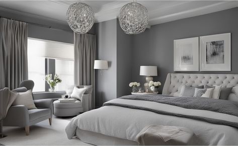 Grey Walls White Trim Bedroom, Master Bedrooms Decor Grey, Bedroom Gray Walls, Grey And Silver Bedroom Ideas, Gray And White Bedroom, Gray Bedroom Ideas, Best Gray Paint, Best Gray Paint Color, Grey Paint Colors