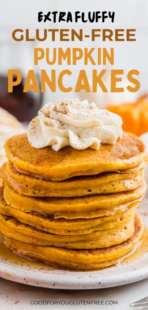 These gluten-free pumpkin pancakes are extra fluffy and extra delicious. I offer detailed instructions for getting super fluffy pancakes in my article, along with the complete recipe details. #pumpkinrecipes Pancakes Recipe Easy, Extra Fluffy Pancakes, Super Fluffy Pancakes, Gluten Free Pumpkin Pancakes, Pumpkin Pancakes Recipe, Gluten Free Pumpkin Recipes, Gluten Free Halloween, Denver Food, Celiac Recipes