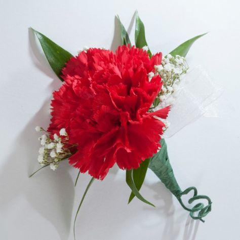 Red Carnation Boutonniere, Red Carnation Corsage, Prom Corsage Red, Carnation Corsage, Carnation Boutonniere, Boutonniere Ideas, Boutonnieres Prom, Matric Dance, Red Carnation