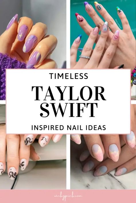 13 Timeless Taylor Swift Inspired Nail Designs - Winky Pink 1989 Taylor Swift Aesthetic Nails, T Swift Nails, Heartstopper Nails Ideas, Ttpd Nails Taylor Swift, Taylor Swift Nails Ideas, Lover Nails Taylor Swift, Speak Now Nails, Taylor Swift Nail Ideas, Taylor Swift Nails Inspired