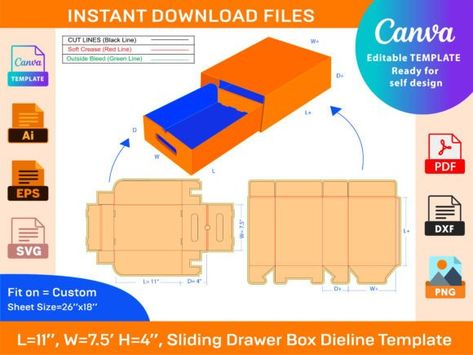 Sliding Shoe Box Temmplaate Small Size Graphic by DesignConcept · Creative Fabrica Sliding Box Packaging Design, Sliding Box Packaging, Shoe Box Template, Design Print Layout, Slide Box, Packaging Template, Mailer Box, Mandala Coloring Books, Box Packaging Design