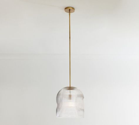 Cooper Ribbed Glass Pendant | Pottery Barn Fluted Glass Pendant, Ribbed Pendant Light, Modern Tuscan, Fireplace Tv Wall, Construction Crafts, Ribbed Glass, Island Lights, Kitchen Pendants, Flute Glass