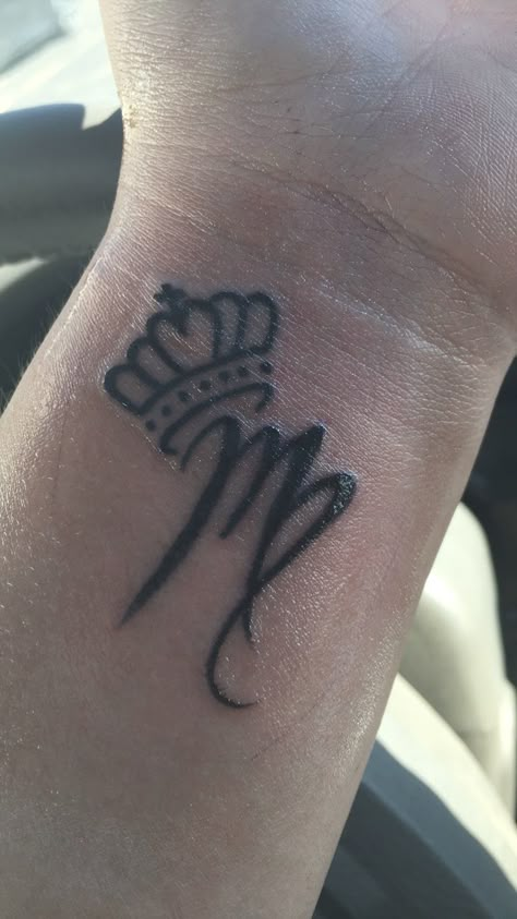 I got a tattoo on my 9/9/18 and it’s my zodiac sign and a queen crown. I’m obsessed with it and I love it. A Queen Crown, Crown Tattoos For Women, My Zodiac Sign, Virgo Tattoo Designs, M Tattoos, Hand Tattoos For Girls, Virgo Tattoo, Tattoos For Black Skin, Tattoo Lettering Fonts