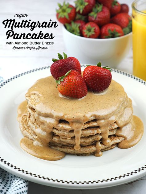 Vegan Multigrain Pancakes with Almond Butter Drizzle Almond Butter Drizzle, Vegan Whole Wheat Pancakes, Paleo Vegan Pancakes, Banana Pancakes Vegan Gluten Free, Vegan Protein Powder Pancakes, Vegan American Pancakes, Best Vegan Pancakes, Vegan Gluten Free Breakfast, Vegan Brunch Recipes