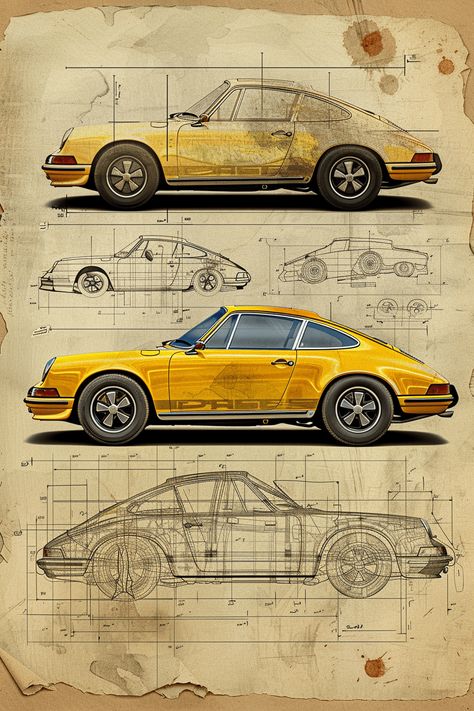 Porsche Posters Vintage, Porsche Blueprint, Vintage Car Posters, Surfboard Drawing, College Posters, Travel Graphics, Porsche Art, Cars Sketch, Porsche Poster