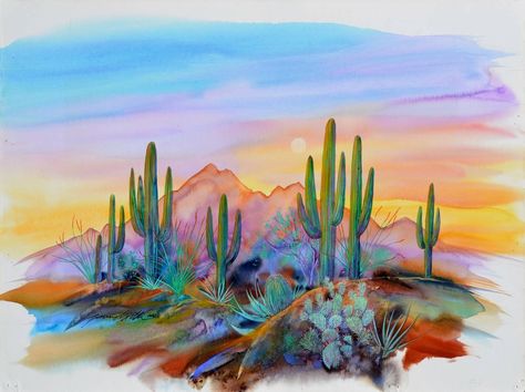 Jim Prindiville - New Mexico Desert Sunset Desert Landscape Art, Desert Landscape Painting, Desert Scene, Southwestern Art, Watercolor Sunset, Desert Art, Canvas Painting Landscape, Desert Painting, Cactus Art