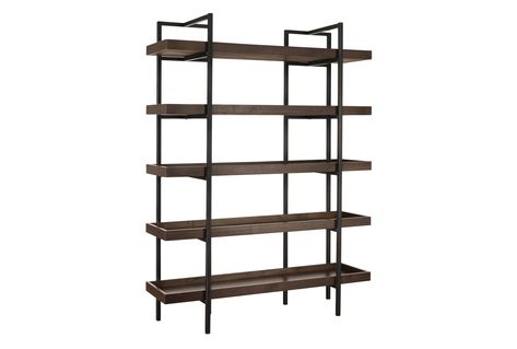 Rayne Open 77" Bookcase Home Office Furniture Layout, Dining Room Organization, Vintage Industrial Office, Classic Office Furniture, Bookshelf Room Divider, Table Desks, Small Office Furniture, Office Furniture Layout, Brown Bookcase