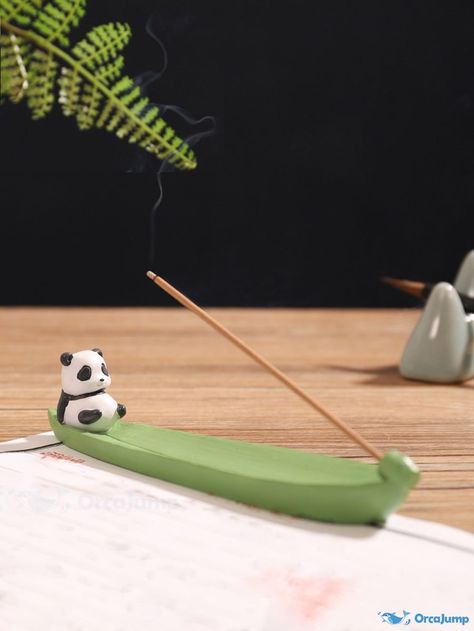 OrcaJump - Cartoon Panda Shaped Incense Stick Holder - 1pc Pottery Ideas Incense Holder, Incense Clay Holder, Insence Holder Ideas Clay, Insence Holder Ideas, Clay Incense Holder Diy, Cute Incense Holder, Incense Holder Clay, Diy Incense Holder, Clay Incense Holder