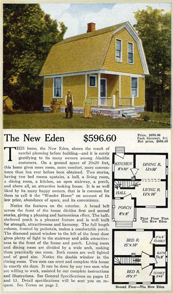 1916 Aladdin Homes - New Eden Dutch Colonial Revival Small Dutch Colonial House Plans, Dutch Colonial House Plans, Dutch Colonial Revival, Dutch Colonial House, Vintage Floor Plans, Craftsman Style Bungalow, Gambrel Style, Shake Shingle, Colonial House Plans