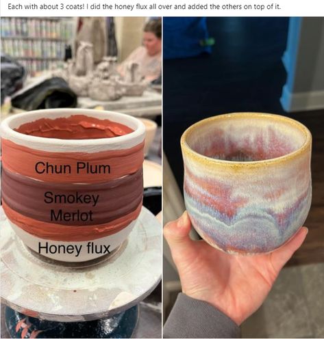 Cool Glaze Combinations, Amico Glaze Combinations, Glaze Mixes Ceramics, Pot Glazing Ideas, June Bug Glaze Combinations, Layering Glazes Pottery, Glaze Inspo Pottery, Pottery Glaze Combos, Ceramic Glazes Ideas