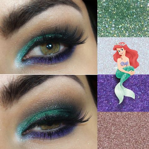 maquiagem-ariel-03 Little Mermaid Makeup, Colorful Makeup Tutorial, Disney Eye Makeup, Ariel Makeup, Disney Inspired Makeup, Mermaid Makeup Tutorial, Disney Princess Makeup, Image Halloween, Princess Makeup