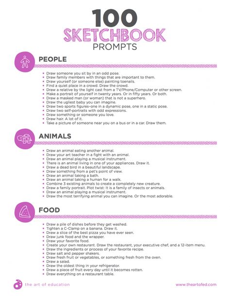 '100 Sketchbook Prompts Your Students Will Love...!' (via The Art of Education) Sketchbook Prompts, Comics Sketch, Sketchbook Assignments, Classe D'art, Kunstjournal Inspiration, 30 Day Drawing Challenge, Education University, Art Journal Prompts, Drawing Ideas List