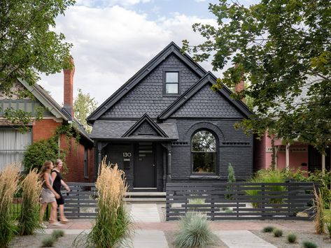 A Daring Exterior Renovation for a Historic Baker Bungalow - 5280 Exterior Home Trends 2023, 2023 Exterior Paint Color Trends, Dark Exterior House Colors, Zero Scape, Victorian Remodel, Home Exterior Design, Black Houses, Exterior Houses, Bungalow Exterior