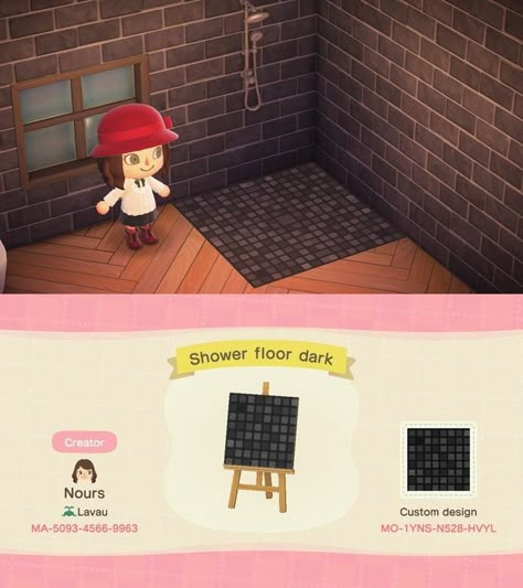 Animal Crossing Indoor Flooring Codes, Animal Crossing Floor Patterns Indoor, Dark Shower Floor, Acnh Pattern Designs, Acnh Wallpaper Design Codes, Shower Floor Tiles, Animal Crossing Codes, Animal Crossing Qr Codes, Nintendo Switch Animal Crossing