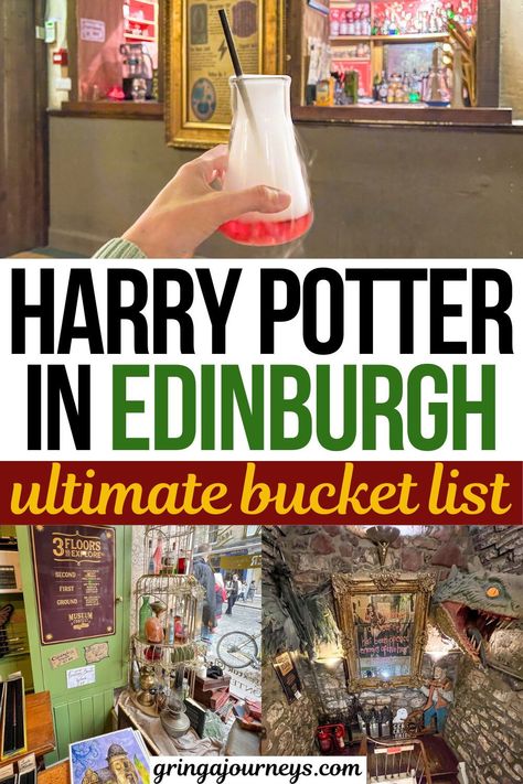 Discover the magic of Harry Potter in Edinburgh with our ultimate bucket list! Explore 21 enchanting locations, from Victoria Street to Greyfriars Kirkyard, and follow in J.K. Rowling's footsteps. Whether you're sipping butterbeer at The Balmoral Hotel or joining a Harry Potter walking tour, make your Edinburgh adventure truly spellbinding! | harry potter edinburgh scotland | edinburgh harry potter | harry potter edinburgh tour Harry Potter Walking, Edinburgh Harry Potter, Edinburgh Tours, Harry Potter Travel, Harry Potter Tour, Scotland Travel Guide, Scotland Vacation, Scotland Edinburgh, Edinburgh City