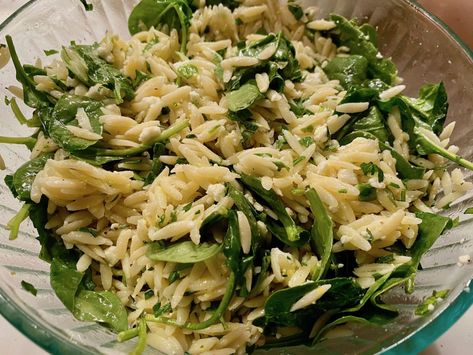 Orzo Pasta Salad With Feta And Spinach, Orzo Salad With Spinach, Spinach Orzo Salad, Orzo Spinach, Salad With Spinach, Feta Pasta Salad, Vegetable Side Dishes Healthy, Feta Cheese Recipes, Orzo Pasta Salad