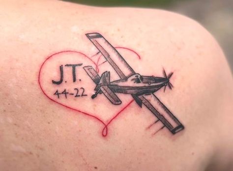 Memorial tattoo Duster Tattoo, Crop Duster, Airplane Tattoo, Airplane Tattoos, Memorial Tattoo, Memorial Tattoos, Infinity Tattoo, Fish Tattoos, Jesus Fish Tattoo