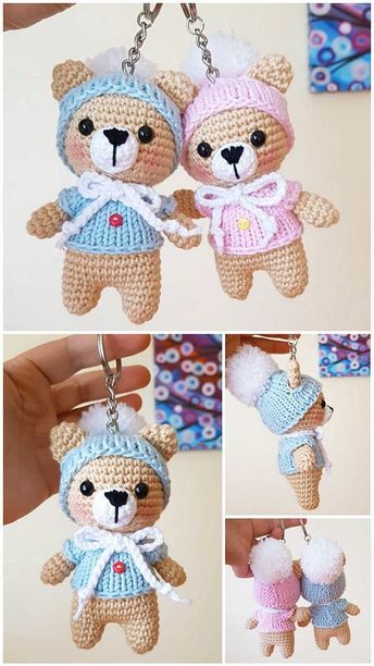 Teddy Bear Keychain Free Amigurumi Crochet PDF Pattern - Amigurumi Crochet Keychain Patterns, Crochet Keyring Free Pattern, Knitting Patterns Free Dog, Keychain Patterns, Crochet Keychains, Crochet Dragon Pattern, Crochet Baby Gifts, Crochet Teddy Bear Pattern, Bear Keychain