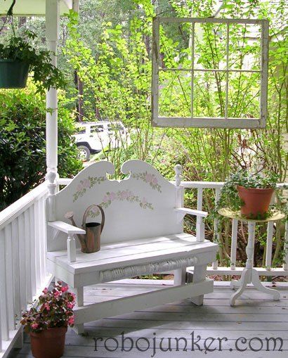 Old Window Frames, Headboard Benches, Old Headboard, Headboard Bench, Old Beds, Vintage Windows, Old Windows, Old Doors, Decks And Porches